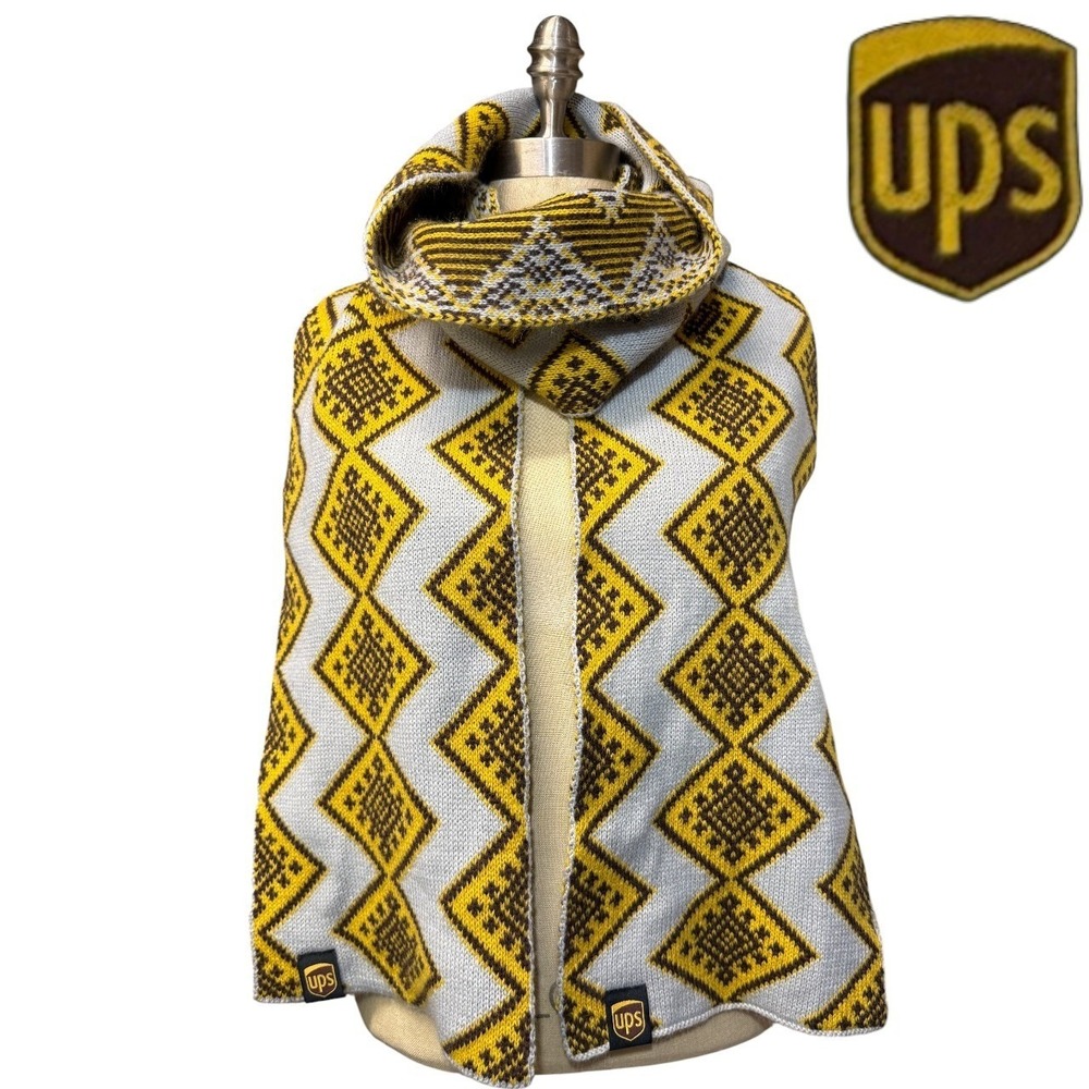 UPS Scarf Yellow Geometric Logo Knit‎ Cozy Winter Streetwear Utility Fall Warm